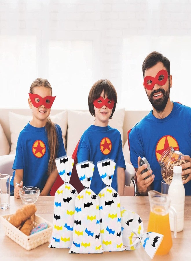 Lecpeting 100 Pcs Bat Treat Bags Bat Print Cellophane Candy Bags Hero Party Favor with Twist Ties for Kids Hero Theme Birthday Party Supplies - Image 5